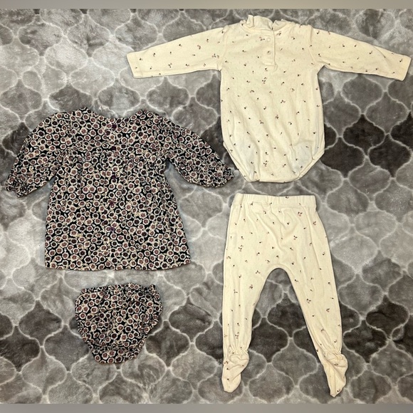 ZARA Baby Girl Dress & Matching Top/Bottom Floral Set- Size 3-6 Months - Picture 1 of 6